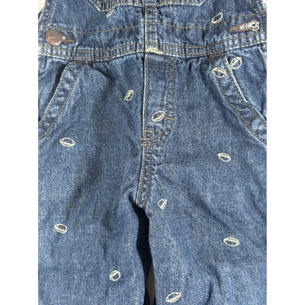 OshKosh Bgosh Kids 3T Blue Denim Football Embroidered Bib Overalls Dark Wash